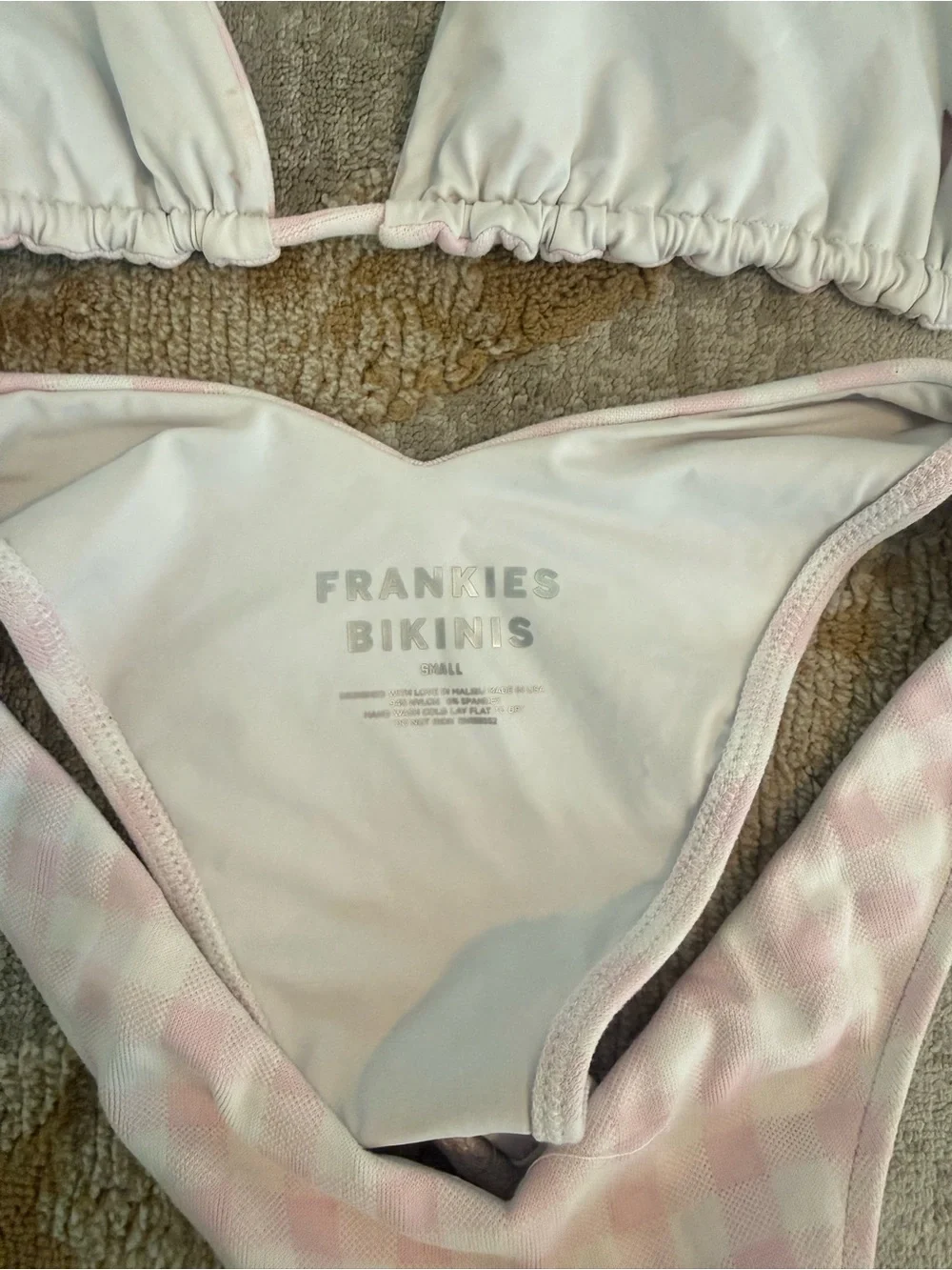 FRANKIES BIKINIS PINK GINGHAM BIKINI SET